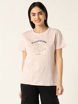 R&B - Women Pink Embellished Casual T-Shirt