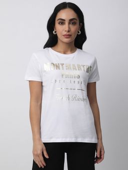 R&B - Women White Typography Casual T-Shirt