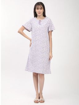 R&B - Lavender Cotton Floral Knee Length Dress