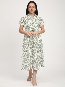 R&B - Green Cotton Floral Midi Dress