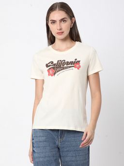 R&B - Women Off White Typography Casual T-Shirt