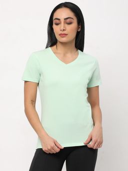R&B - Women Green Solid Casual T-Shirt