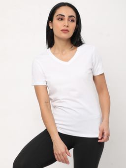 R&B - Women White Solid Casual T-Shirt