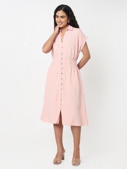 R&B - Pink Viscose Blend Solid Midi Dress
