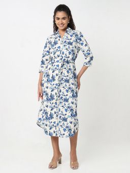 R&B - White Cotton Floral Midi Dress
