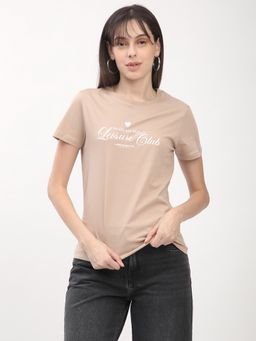 R&B - Women Beige Graphic Casual T-Shirt