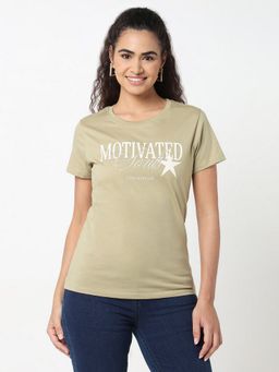 R&B - Women Green Typography Casual T-Shirt
