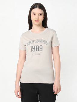 R&B - Women Grey Typography Casual T-Shirt