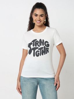 R&B - Women Ivory Typography Casual T-Shirt