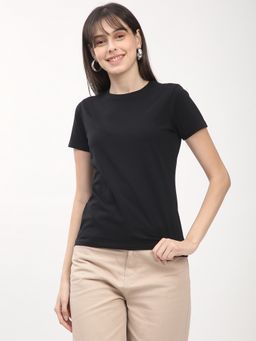 R&B - Women Black Solid Casual T-Shirt