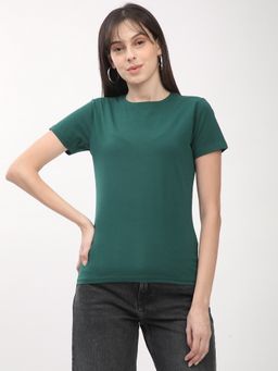 R&B - Women Green Solid Casual T-Shirt