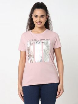 R&B - Women Pink Graphic Casual T-Shirt