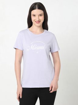 R&B - Women Purple Graphic Casual T-Shirt