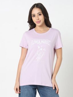 R&B - Women Lavender Printed Casual T-Shirt