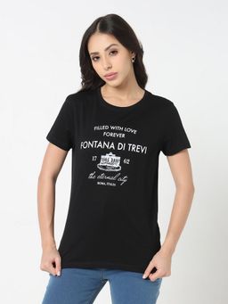 R&B - Women Black Typography Casual T-Shirt