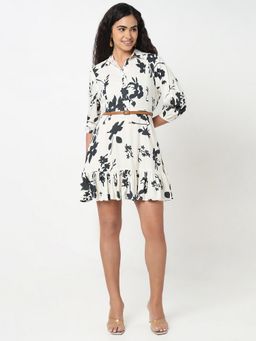 R&B - White Viscose Floral Mini Dress