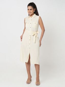 R&B - Yellow Rayon Solid Knee Length Dress