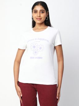 R&B - Women White Typography Casual T-Shirt