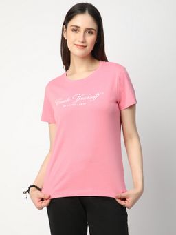 R&B - Women Pink Typography Casual T-Shirt