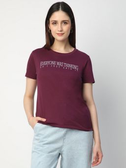R&B - Women Purple Typography Casual T-Shirt