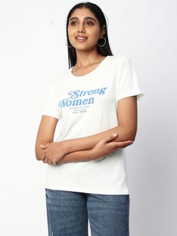 R&B - Women Ivory Typography Casual T-Shirt