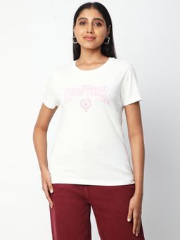 R&B - Women White Typography Casual T-Shirt