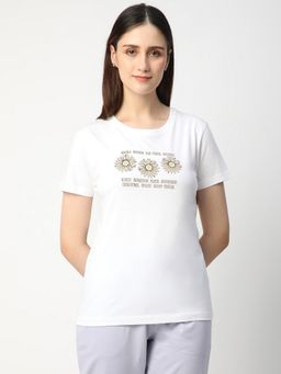 R&B - Women White Printed Casual T-Shirt