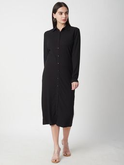 R&B - Black Viscose Textured Midi Dress