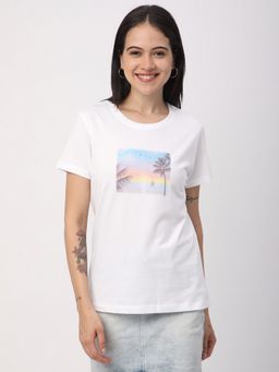 R&B - Women White Graphic Casual T-Shirt