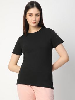 R&B - Women Black Solid Casual T-Shirt