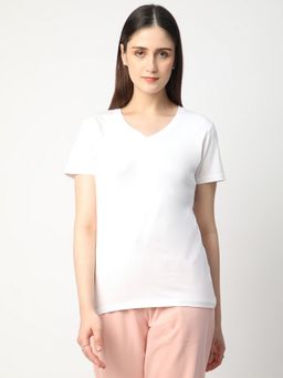 R&B - Women Ivory Solid Casual T-Shirt