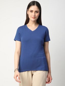 R&B - Women Blue Solid Casual T-Shirt
