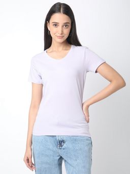 R&B - Women Purple Solid Casual T-Shirt