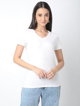R&B - Women White Solid Casual T-Shirt