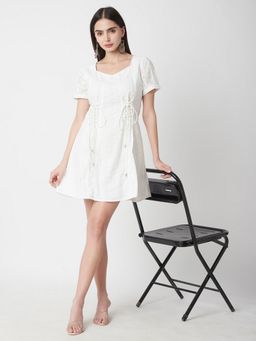 R&B - White Cotton Embroidered Mini Dress