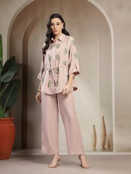 Gipsy - Women Beige Polyester Collar Neck Embroidered Co-Ord Set