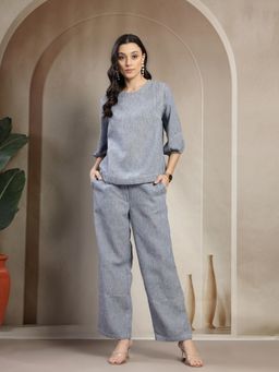 Gipsy - Women Indigo Polyester Round Neck Solid Co-Ord Set