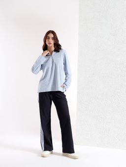 Kibo - Blue Polycotton Collar Neck Textured Full Sleeves Polo T-Shirt and Pant