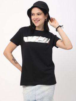 R&B - Women Black Graphic Casual T-Shirt