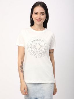 R&B - Women Ivory Typography Casual T-Shirt