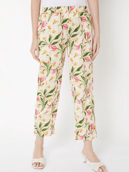 max - Beige Floral Print Straight Pant