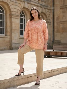 max - Beige Embroidered Hem Straight Pant