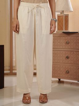 ARAMYA - Off White Soft Cotton Solid Pant for Women