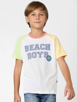 Jack & Jones Junior - Boys White Colourblocked Crew Neck T-shirt