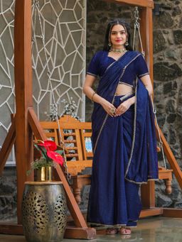Tikhi Imli - Navy Blue Colored Rascel Saree with Unstitched Blouse