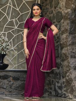 Tikhi Imli - Magenta Colored Rascel Saree with Unstitched Blouse