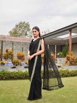 Tikhi Imli - Black Colored Designer Saree with Unstitched Blouse