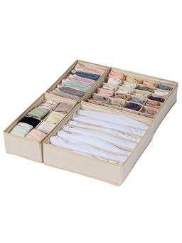 House of Quirk - Foldable Storage Box Drawer Divider Organizer Closet Storage Cream (Pack of 4)