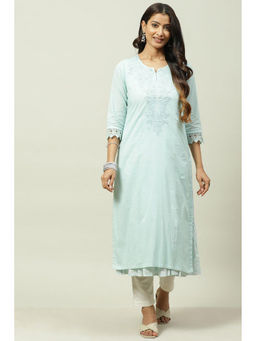 Biba - Aqua Blue A Line Kurta (Set of 2)