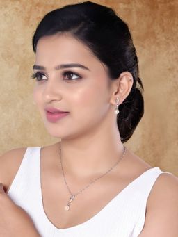 I Jewels - White Rhodium-Plated American Diamond Cz Chain Necklace Set